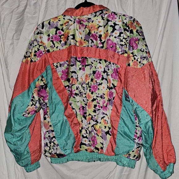 Vintage 90's Windbreaker Bomber Jacket Floral Kuma Sport - Picture 2 of 3